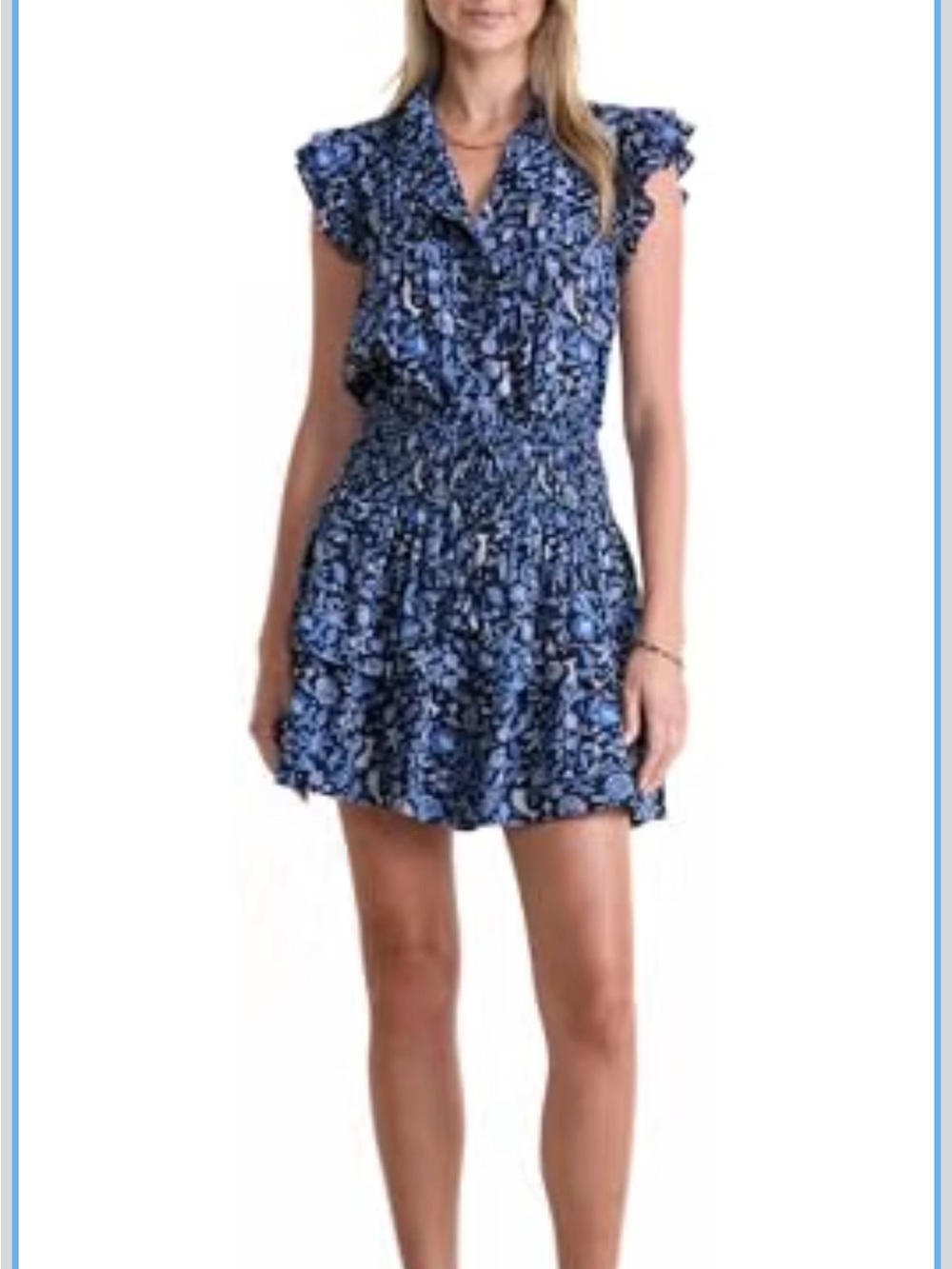 Blue Floral Ruffle Tiered Mini skirt